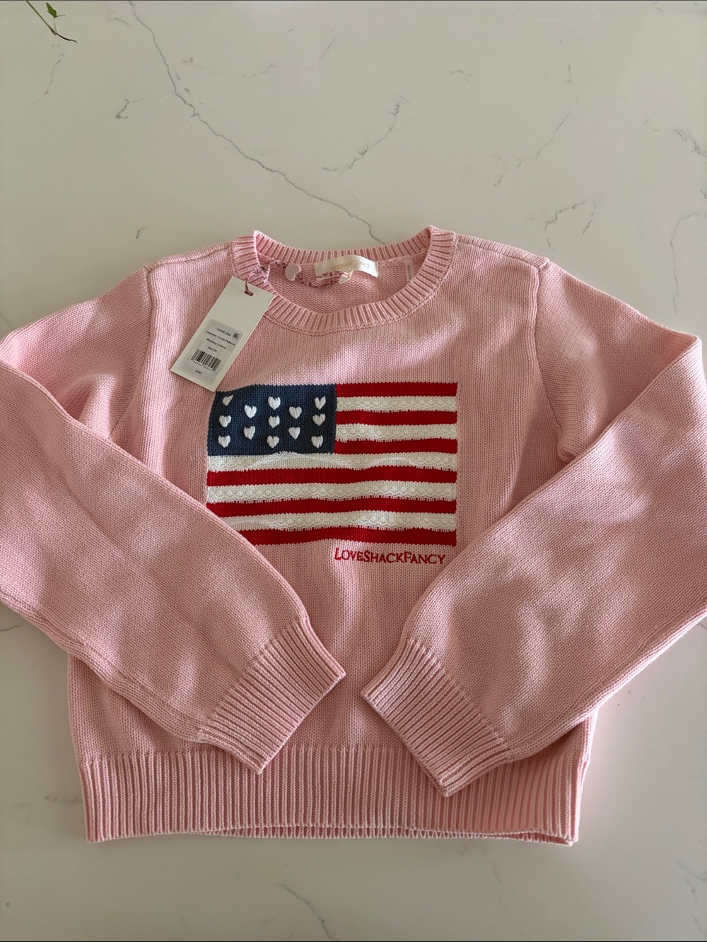 LoveShackFancy Viennetta Tween  Pink Crewneck Sweater- Blushing Liberty